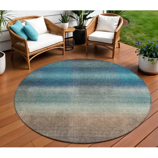 8' Blue And Copper Round Abstract Washable Indoor Outdoor Area Rug Photo 2