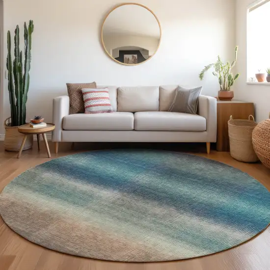 8' Blue And Copper Round Abstract Washable Indoor Outdoor Area Rug Photo 6