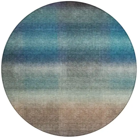 8' Blue And Copper Round Abstract Washable Indoor Outdoor Area Rug Photo 3