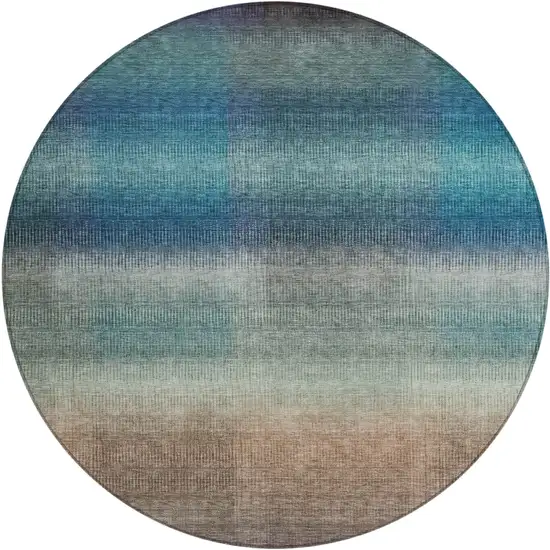 8' Blue And Copper Round Abstract Washable Indoor Outdoor Area Rug Photo 1
