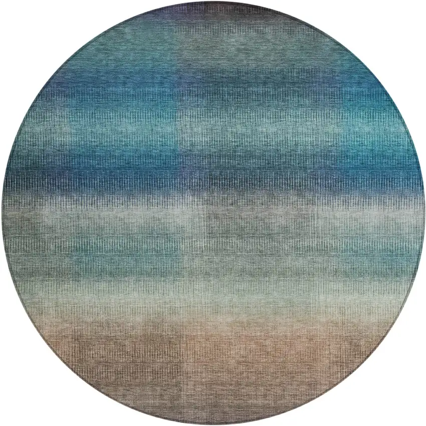 8' Blue And Copper Round Abstract Washable Indoor Outdoor Area Rug Photo 1