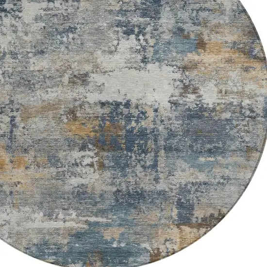 8' Blue And Copper Round Abstract Washable Indoor Outdoor Area Rug Photo 2