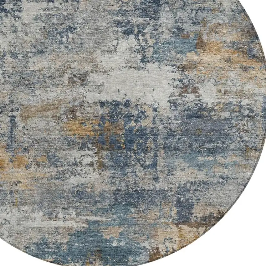 8' Blue And Copper Round Abstract Washable Indoor Outdoor Area Rug Photo 2