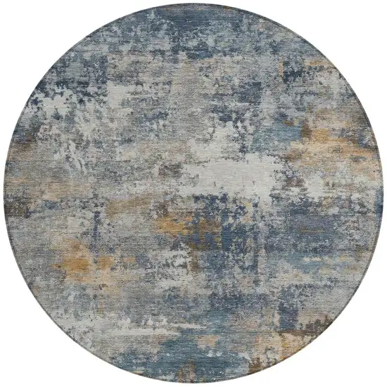 8' Blue And Copper Round Abstract Washable Indoor Outdoor Area Rug Photo 3