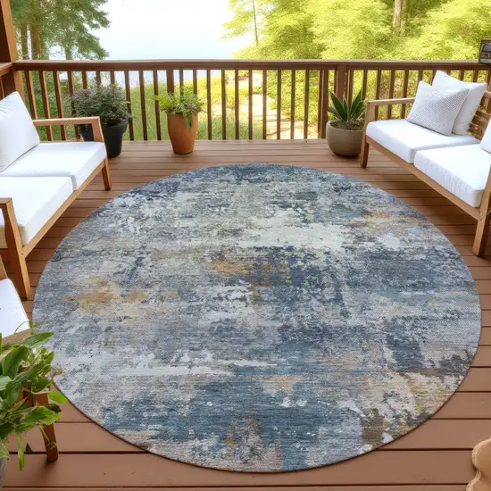 8' Blue And Copper Round Abstract Washable Indoor Outdoor Area Rug Photo 4