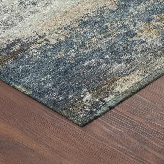 8' Blue And Copper Round Abstract Washable Indoor Outdoor Area Rug Photo 8