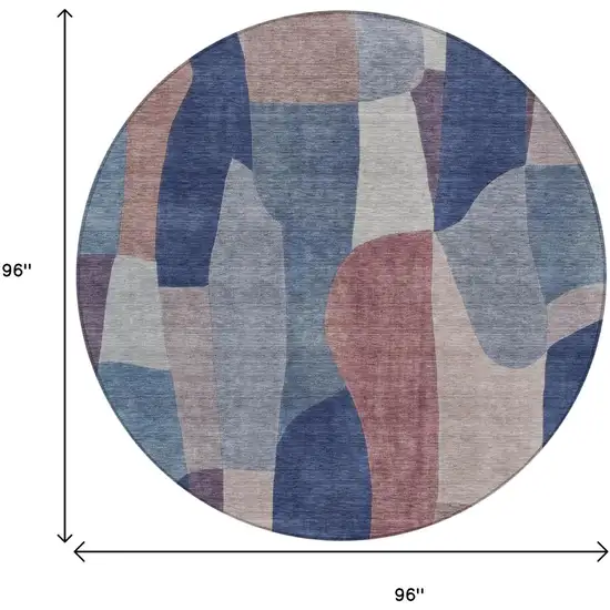 8' Blue And Copper Round Abstract Washable Indoor Outdoor Area Rug Photo 7