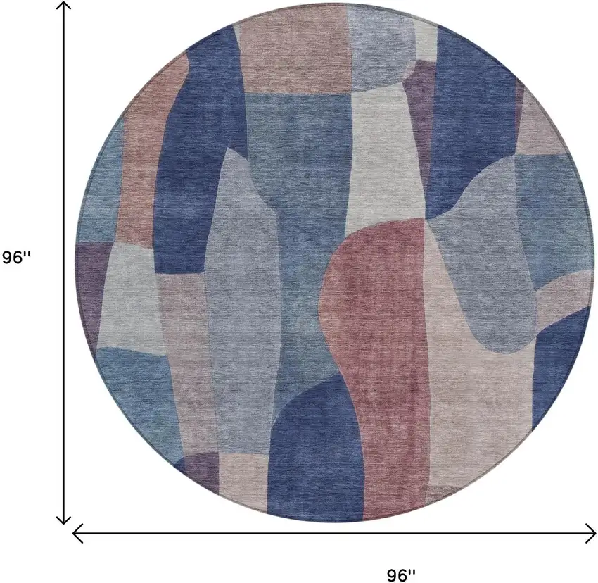 8' Blue And Copper Round Abstract Washable Indoor Outdoor Area Rug Photo 7