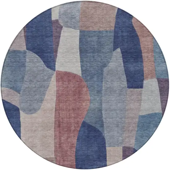 8' Blue And Copper Round Abstract Washable Indoor Outdoor Area Rug Photo 3