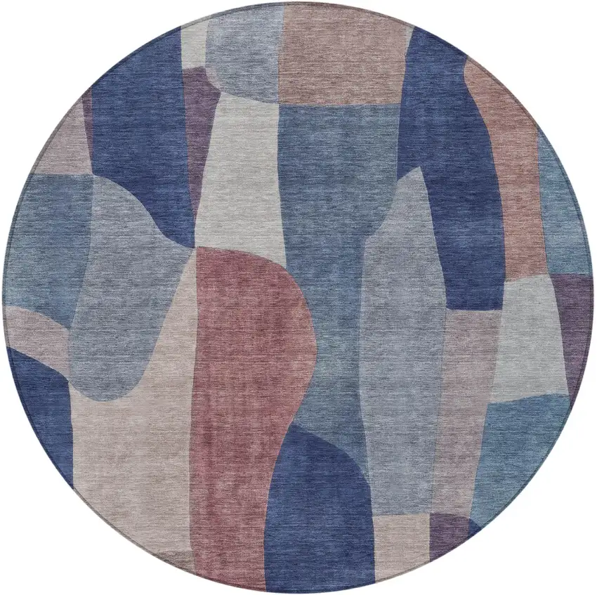 8' Blue And Copper Round Abstract Washable Indoor Outdoor Area Rug Photo 3