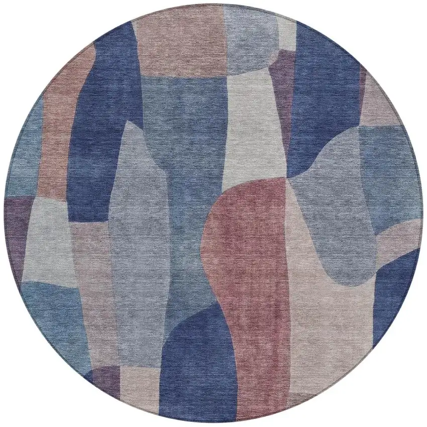 8' Blue And Copper Round Abstract Washable Indoor Outdoor Area Rug Photo 2