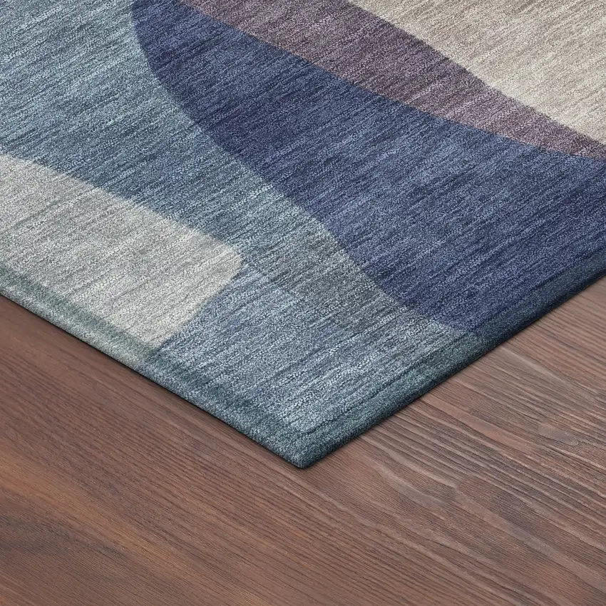 8' Blue And Copper Round Abstract Washable Indoor Outdoor Area Rug Photo 8