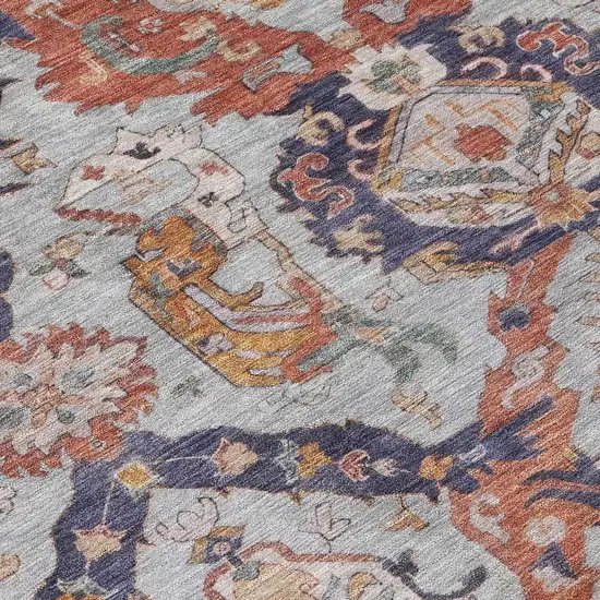 8' Blue And Copper Round Damask Washable Indoor Outdoor Area Rug Photo 9