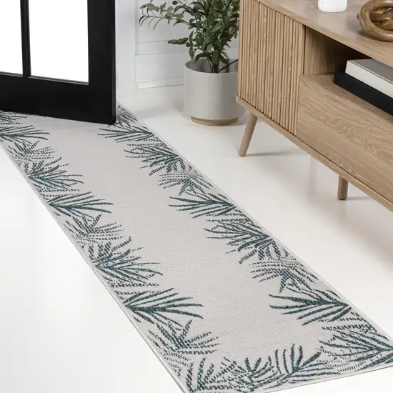 8' Blue And Cream Floral Indoor Outdoor Runner Rug Photo 4