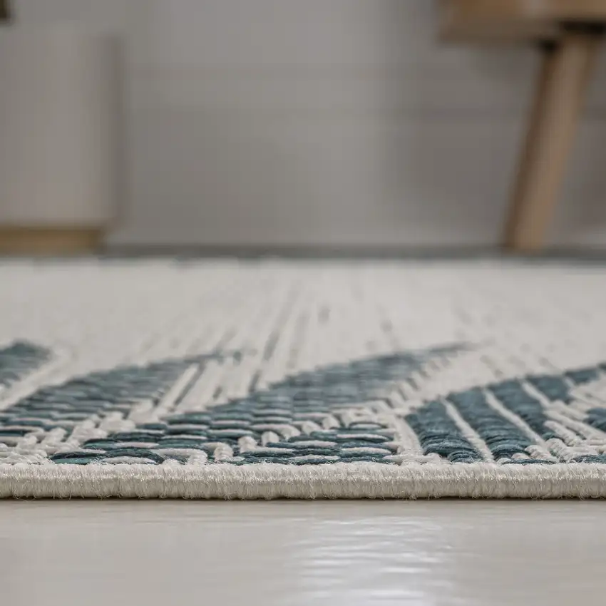 8' Blue And Cream Floral Indoor Outdoor Runner Rug Photo 7