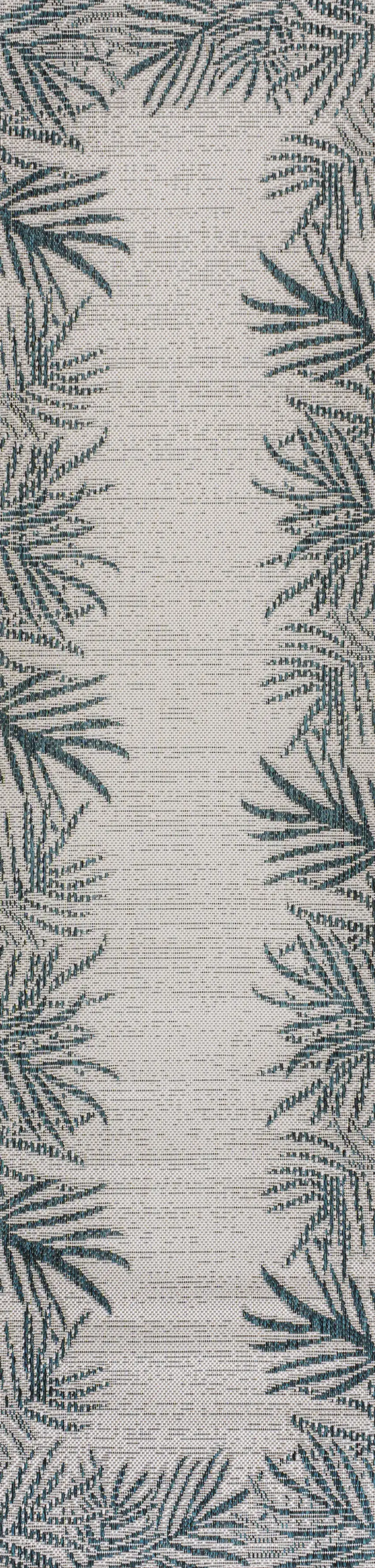 8' Blue And Cream Floral Indoor Outdoor Runner Rug Photo 1