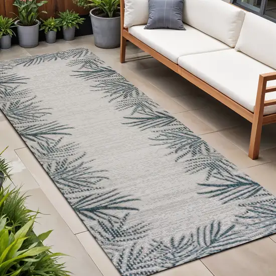 8' Blue And Cream Floral Indoor Outdoor Runner Rug Photo 1