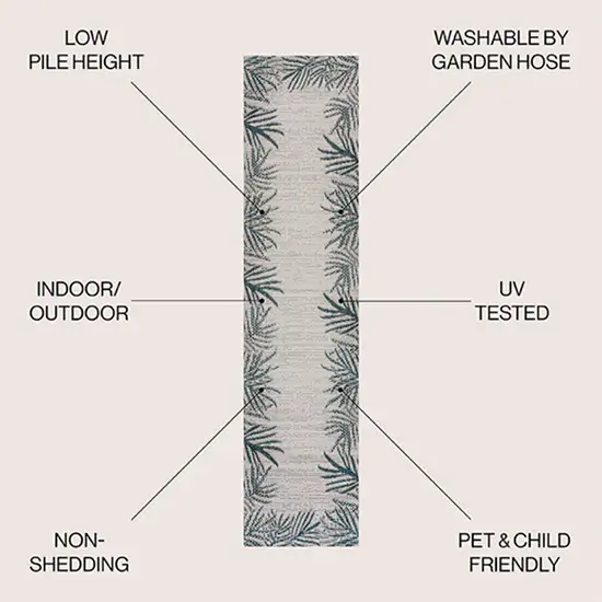 8' Blue And Cream Floral Indoor Outdoor Runner Rug Photo 9