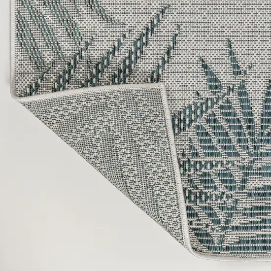 8' Blue And Cream Floral Indoor Outdoor Runner Rug Photo 9