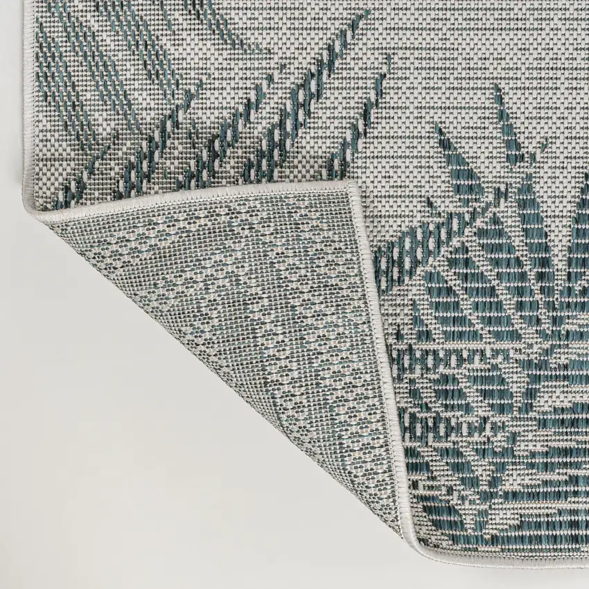 8' Blue And Cream Floral Indoor Outdoor Runner Rug Photo 9