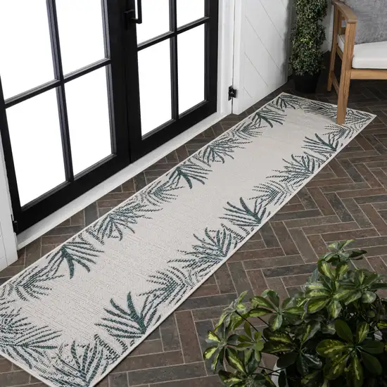 8' Blue And Cream Floral Indoor Outdoor Runner Rug Photo 5