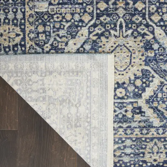 8' Blue And Cream Floral Non Skid Runner Rug With Fringe Photo 7