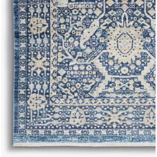 8' Blue And Cream Floral Non Skid Runner Rug With Fringe Photo 9