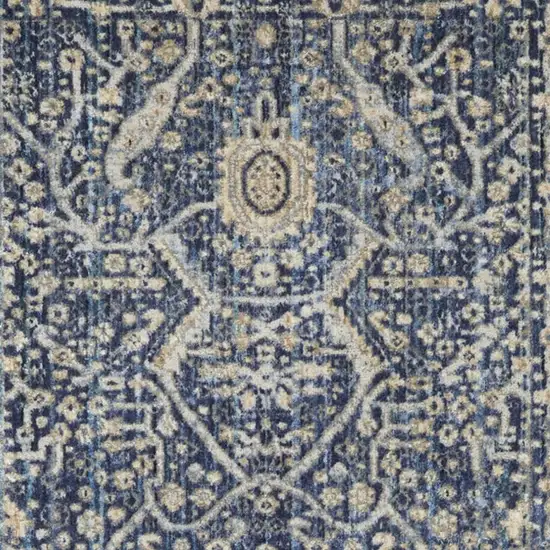8' Blue And Cream Floral Non Skid Runner Rug With Fringe Photo 3
