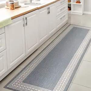 Photo of 8' Blue And Cream Indoor Outdoor Runner Rug