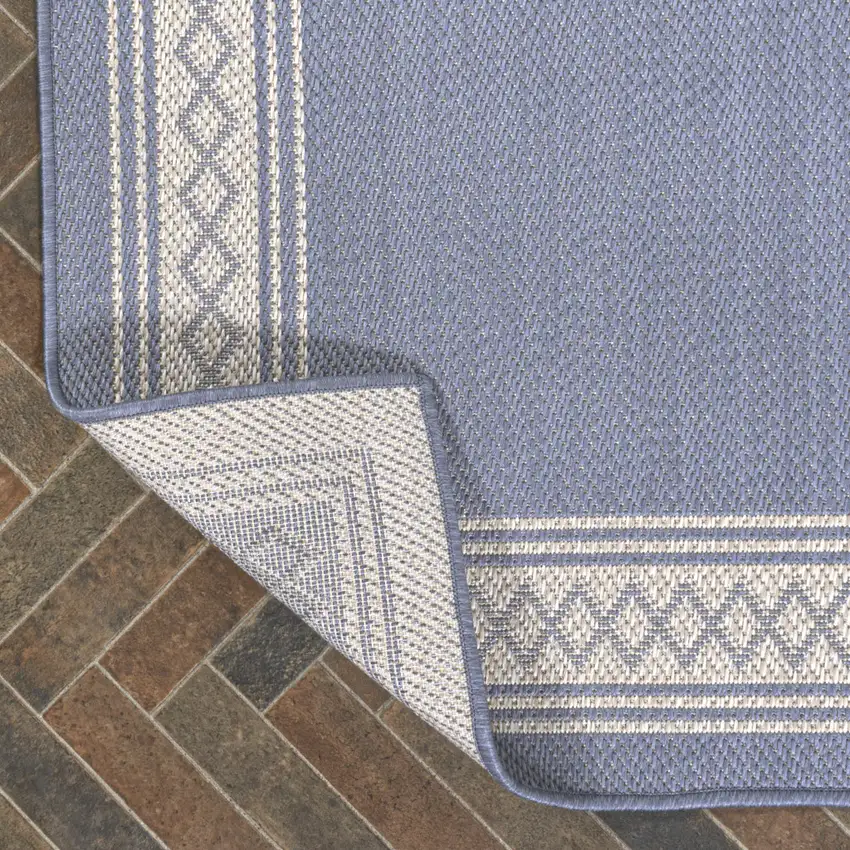 8' Blue And Cream Indoor Outdoor Runner Rug Photo 6