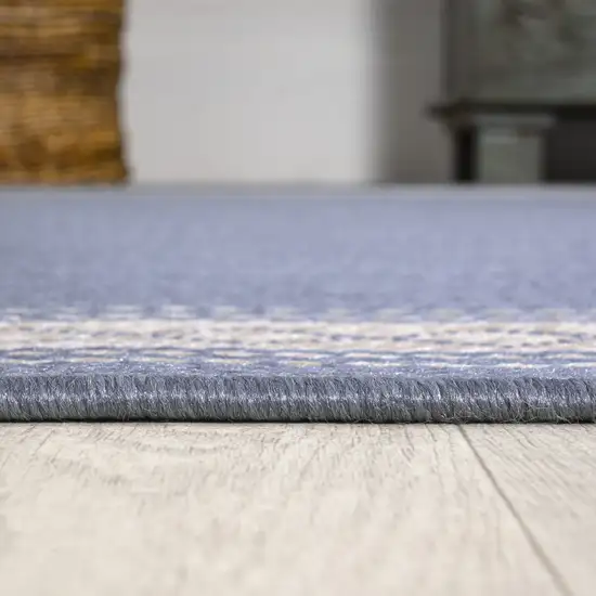 8' Blue And Cream Indoor Outdoor Runner Rug Photo 7
