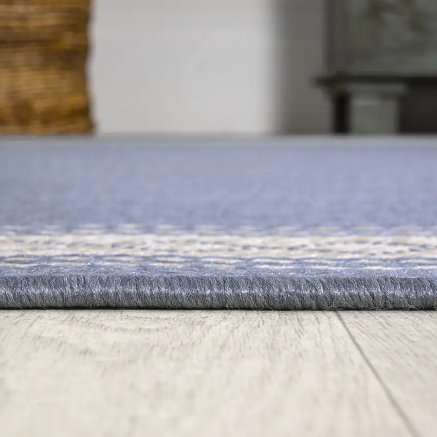 8' Blue And Cream Indoor Outdoor Runner Rug Photo 7