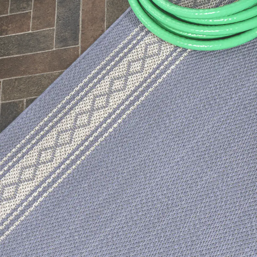 8' Blue And Cream Indoor Outdoor Runner Rug Photo 8