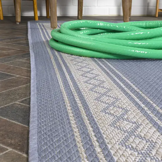 8' Blue And Cream Indoor Outdoor Runner Rug Photo 4