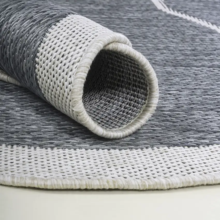 8' Blue And Cream Medallion Indoor Outdoor Runner Rug Photo 9