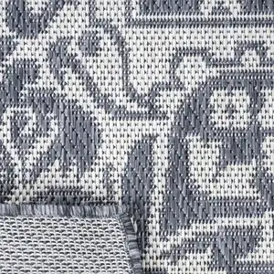 Photo of 8' Blue And Cream Medallion Indoor Outdoor Runner Rug