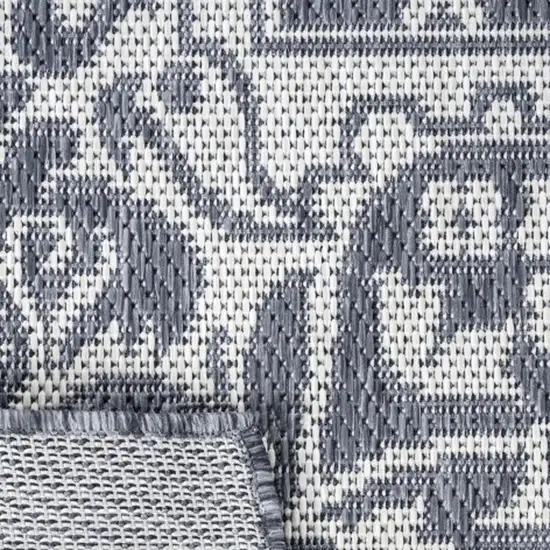 8' Blue And Cream Medallion Indoor Outdoor Runner Rug Photo 1