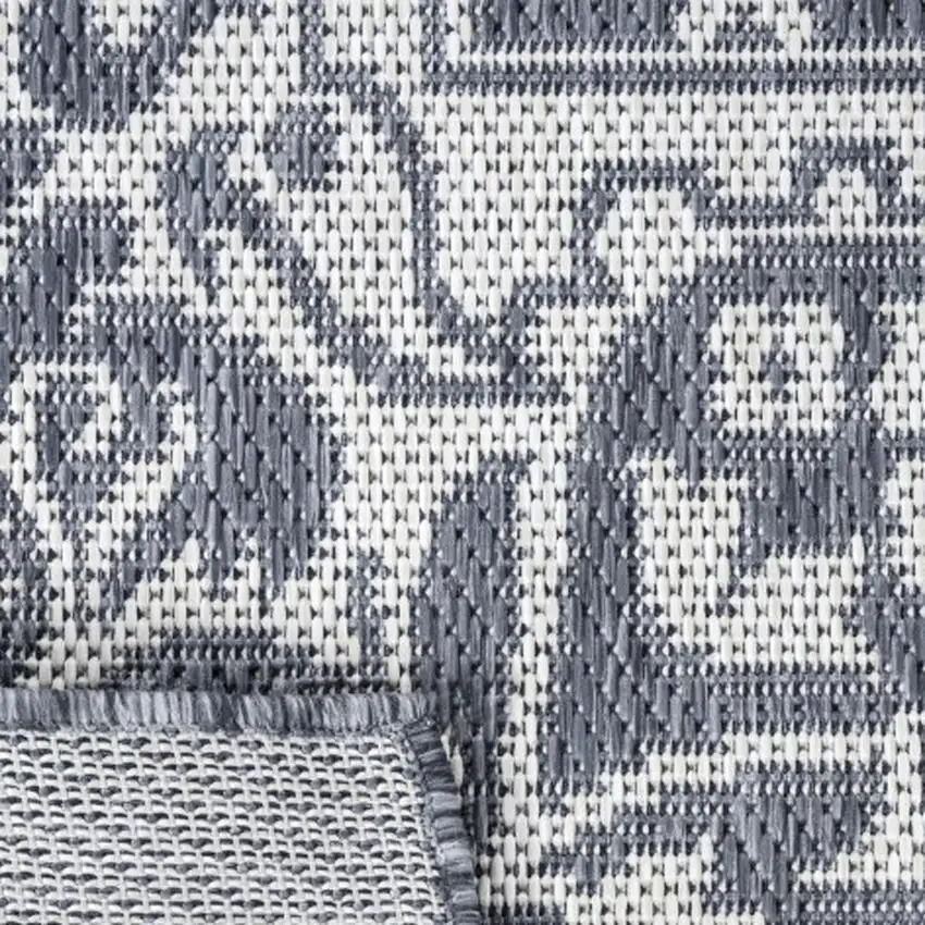 8' Blue And Cream Medallion Indoor Outdoor Runner Rug Photo 1