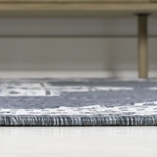 8' Blue And Cream Medallion Indoor Outdoor Runner Rug Photo 9