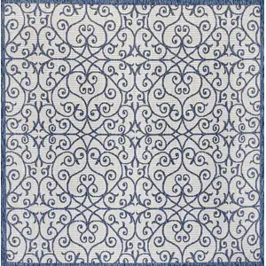 Photo of 5' Blue And Cream Square Geometric Indoor Outdoor Area Rug