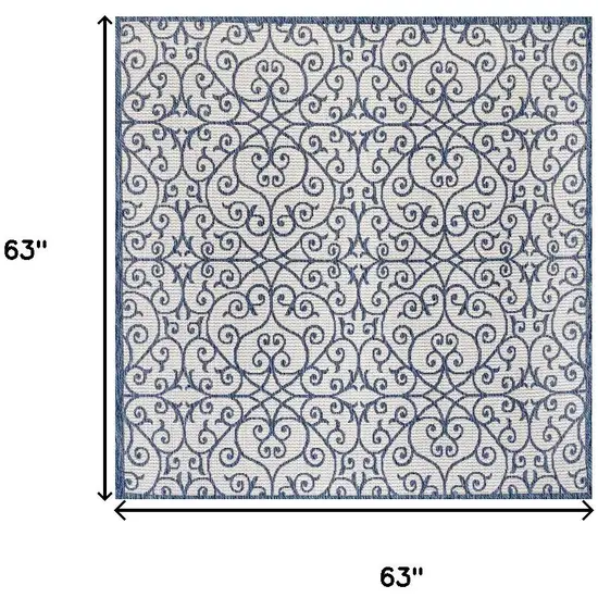 5' Blue And Cream Square Geometric Indoor Outdoor Area Rug Photo 9