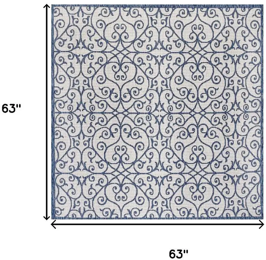 5' Blue And Cream Square Geometric Indoor Outdoor Area Rug Photo 9