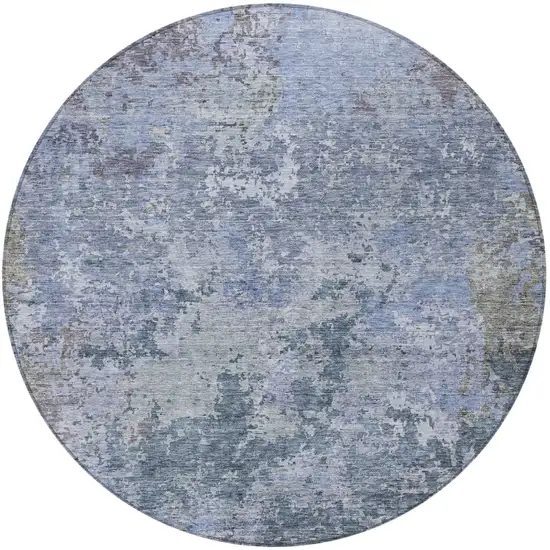 8' Blue And Dark Gray Round Abstract Washable Indoor Outdoor Area Rug Photo 5