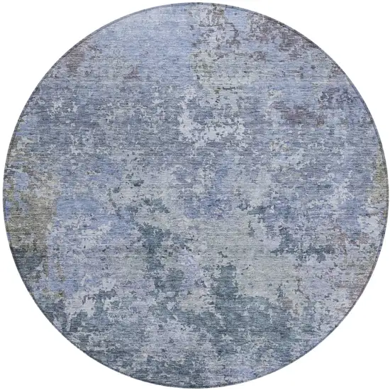 8' Blue And Dark Gray Round Abstract Washable Indoor Outdoor Area Rug Photo 2