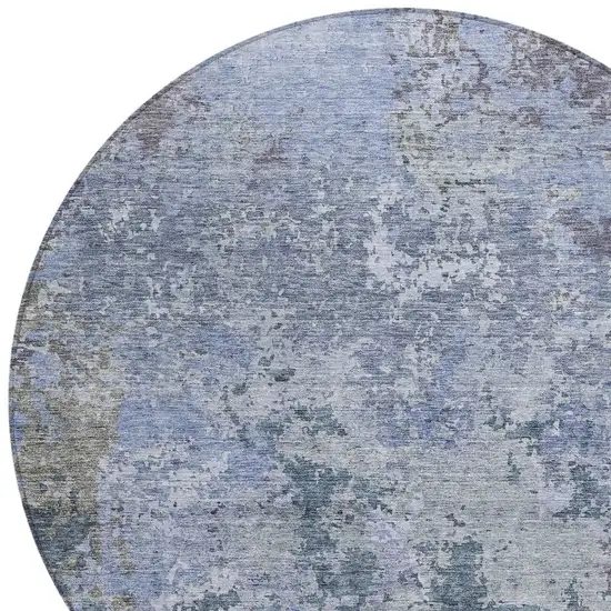 8' Blue And Dark Gray Round Abstract Washable Indoor Outdoor Area Rug Photo 4
