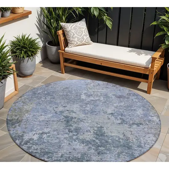 8' Blue And Dark Gray Round Abstract Washable Indoor Outdoor Area Rug Photo 1