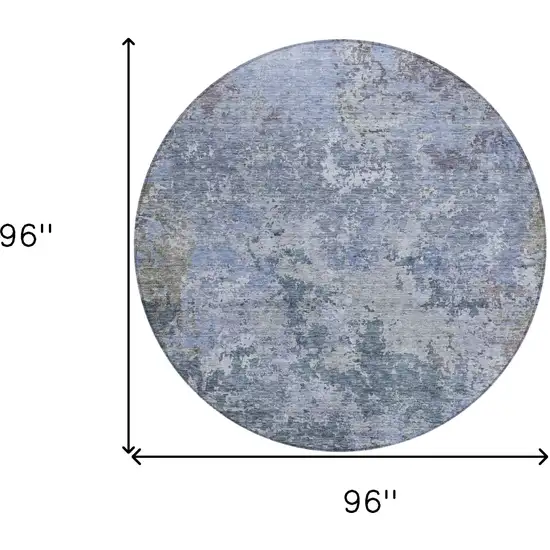 8' Blue And Dark Gray Round Abstract Washable Indoor Outdoor Area Rug Photo 3