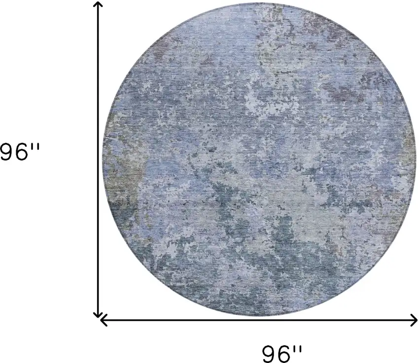 8' Blue And Dark Gray Round Abstract Washable Indoor Outdoor Area Rug Photo 3