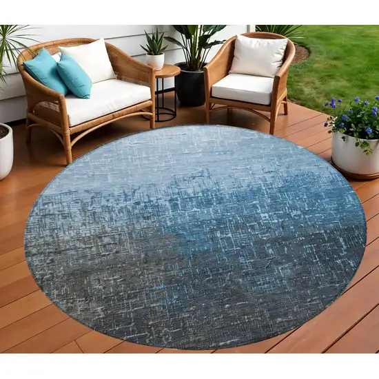 8' Blue And Dark Gray Round Ombre Washable Indoor Outdoor Area Rug Photo 1
