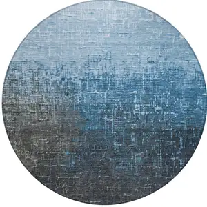 Photo of 8' Blue And Dark Gray Round Ombre Washable Indoor Outdoor Area Rug